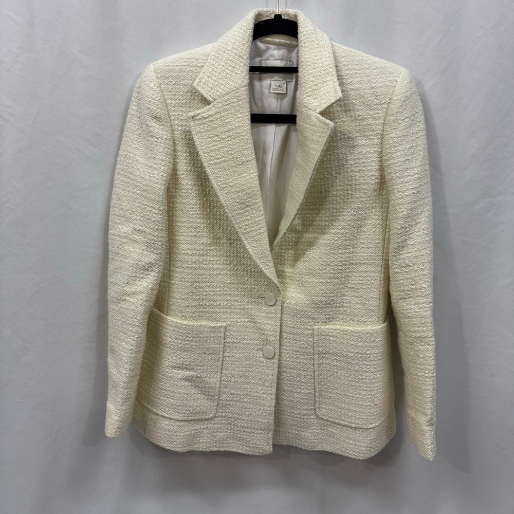 Club Monaco Textured Tweed White Cream Wool Blend Lined Blazer Small